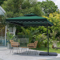 2.5M Patio Garden Parasol Cantilever Hanging Umbrella with Petal Base, Dark Green