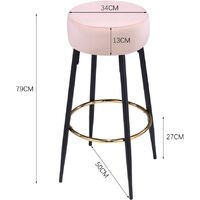Pair of Round Barstools Kitchen Breakfast Dining Bar Stools with Gilded Wire Leg, Pink
