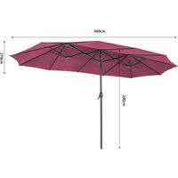 4.6M Garden Double-Sided Parasol Umbrella Patio Sun Shade Crank With Foldable Cross Base, Wine Red