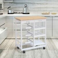 Rolling Kitchen Cart Storage Cabinet Trolley Wood Drawers Shelf Worktop w/ Wine Racks