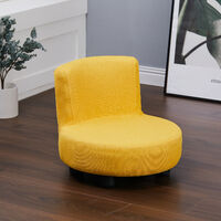 Modern Small Sofa Chair Linen Fabric Padded Footstool With Black Wood Leg, Yellow