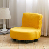 Modern Small Sofa Chair Linen Fabric Padded Footstool With Black Wood Leg, Yellow