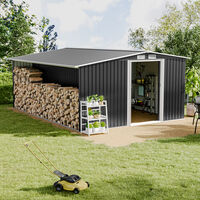 8ft x 8ft Metal Garden Tools Shed With Firewood Log Storage-Dark Grey