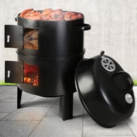 BBQ Smoker Upright Barrel Black Charcoal 3 in 1 Barbecue Grill Round Garden Outdoor Patio Camping Cooking Firepit