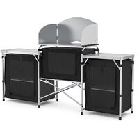Travel Camping Kitchen Stand Unit Folding Storage Table Portable Outdoor Cooking, Black
