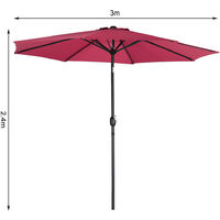 3M Parasol Umbrella Patio Sun Shade Crank Tilt with Round Base, Wine Red