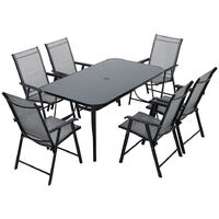 Set of 7 Garden Patio Glass Umbrella Table and Folding Chairs Set