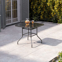 80CM Garden Glass Top Table With Umbrella Hole, Square