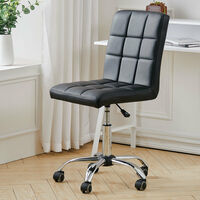 Faux Leather Swivel Computer Desk Chair Armless Chrome Base, Black