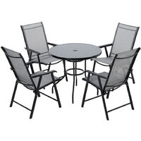 Set of 5 Garden Patio Glass Umbrella Table and Folding Chairs Set
