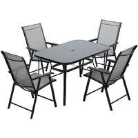 Set of 5 Garden 120CM Rectangle Glass Umbrella Table and Folding Chairs Set