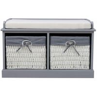 Hallway Bench Shoe Rack Storage Cabinet Baskets Organiser Cushion Seat, Grey