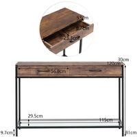 2 Drawers Console Table Wood Tabletop Drawer Glass Shelf Hall Side Storage Stand