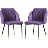 2x Velvet Dining Chairs Kitchen Dining Room Restaurant Office Chair Metal Legs, Purple