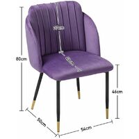 2x Velvet Dining Chairs Kitchen Dining Room Restaurant Office Chair Metal Legs, Purple