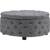 Round Coffee Table Upholstered Chesterfield Footstool Pouffe Foot Stool Seat, Light Grey