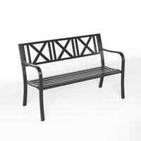 Metal Garden Bench Cast Iron Backrest Patio Chair Armrest Outdoor Seating Black