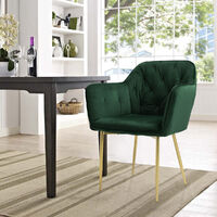 Kitchen Dining Chair Living Room Velvet Armchair Metal Legs Soft Padded Seat, Green