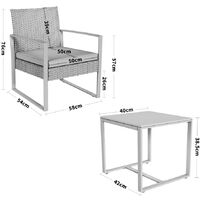 Set of 3 Garden Rattan Patio Furniture Set with Iron Frame, Grey