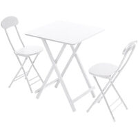 Folding Table & 2 Chairs Breakfast Stools Kitchen Dining Room Furniture Set, White Table L60xW60xH75cm