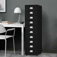 10 Drawers Tall Cabinet with Wheel, Black