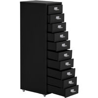 10 Drawers Tall Cabinet with Wheel, Black