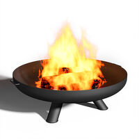 Round Fire Pit Patio Garden Bowl Outdoor Camping Patio Heater Log Burner, Black 60cm