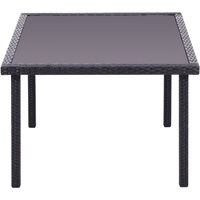 Livingandhome 105CM Patio Garden Square Rattan Frame Glass Top Table, Black