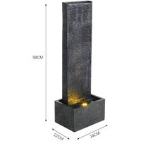 H98cm Rectangle Waterfall Stone Look Water Fountain LED Light Black