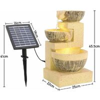 3 Tiers Solar Bowl Fountain Gold Outdoor Water Feature LED Lights Garden Statues