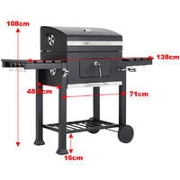 Large BBQ Grills Stove Trolley Barbecue Cart Built in Thermometer with Wheels, 138x48.5x108cm