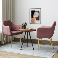 Set of 2 Dining Chairs Velvet Padded Seat Metal Legs Kitchen Chair, Pink