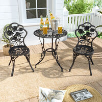 3 Piece Garden Table and Chairs Bistro Set Outdoor Patio Furniture - Black