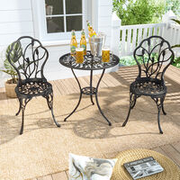 3 Piece Bistro Set Round Aluminum Patio Table with 2 Chairs - Black