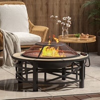 Multi-functional Outdoor Grill Fire Pit Table with Poker & Rain Cover