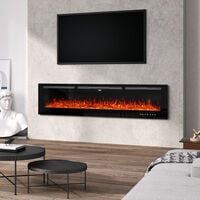 Livingandhome 70 Inch LED Electric Fireplace Wall Mounted Wall Insert Heater 9 Flame Colours