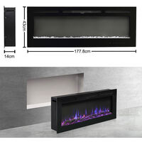 Livingandhome 70 Inch LED Electric Fireplace Wall Mounted Wall Insert Heater 9 Flame Colours