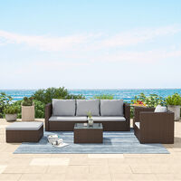 Livingandhome Set of 6 Outdoor Garden Furniture Set, 5-Seater Rattan Corner Sofa, Patio Conversation set, Brown