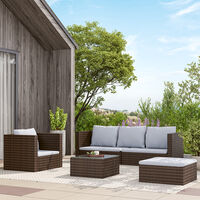 Livingandhome Set of 6 Outdoor Garden Furniture Set, 5-Seater Rattan Corner Sofa, Patio Conversation set, Brown