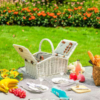 Livingandhome Wicker Picnic Basket Checkered Lining with Picnic Blanket Utensils