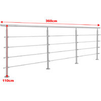 360cm Handrail Stainless Steel Balustrade with 4 Crossbars Stair Rails