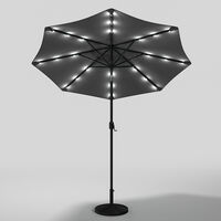 Livingandhome 3M Large Garden LED Parasol Outdoor Beach Umbrella with Light Sun Shade Crank Tilt with Round Base, Gark Grey