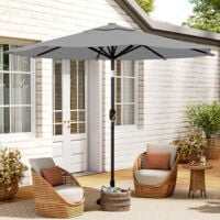 3M Large Garden LED Parasol Outdoor Beach Umbrella with Light Sun Shade Crank Tilt No Base, Light Grey