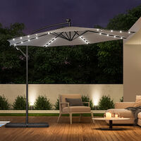 3M Large Garden Hanging LED Parasol Cantilever Sun Shade Banana Umbrella with Petal Base, Light Grey