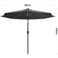 3M Large Garden LED Parasol Outdoor Beach Umbrella with Light Sun Shade Crank Tilt No Base, Gark Grey