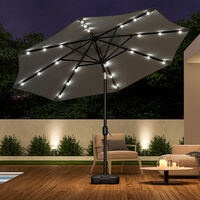 3M Large Garden LED Parasol Outdoor Beach Umbrella with Light Sun Shade Crank Tilt with Square Base, Gark Grey