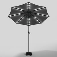 3M Large Garden LED Parasol Outdoor Beach Umbrella with Light Sun Shade Crank Tilt with Square Base, Gark Grey