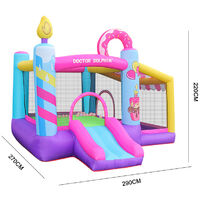 Livingandhome Inflatable Bounce Bouncy Castle with Slides for Kids, Donut Style