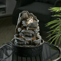 Livingandhome Layered Rock Cascading Tabletop Fountain with LED Crystal Ball