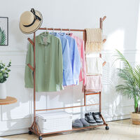 Brown Bamboo Clothes Rack Storage Organizer Shelves